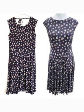 ANN TAYLOR LOFT Gray Purple ish Cream Floral Sleeveless Tie Bow Fit Flare Dress